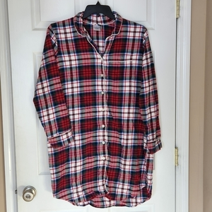 Land's End Long Sleeve Flannel Sleep Shirt Collared w/ Breast Pocket Night Shirt